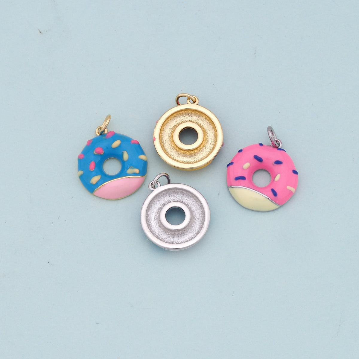Gold Donut Charms,18K Gold Filled Donut Pendant,Donut Charm Bracelet Necklace for DIY Jewelry Making Supply