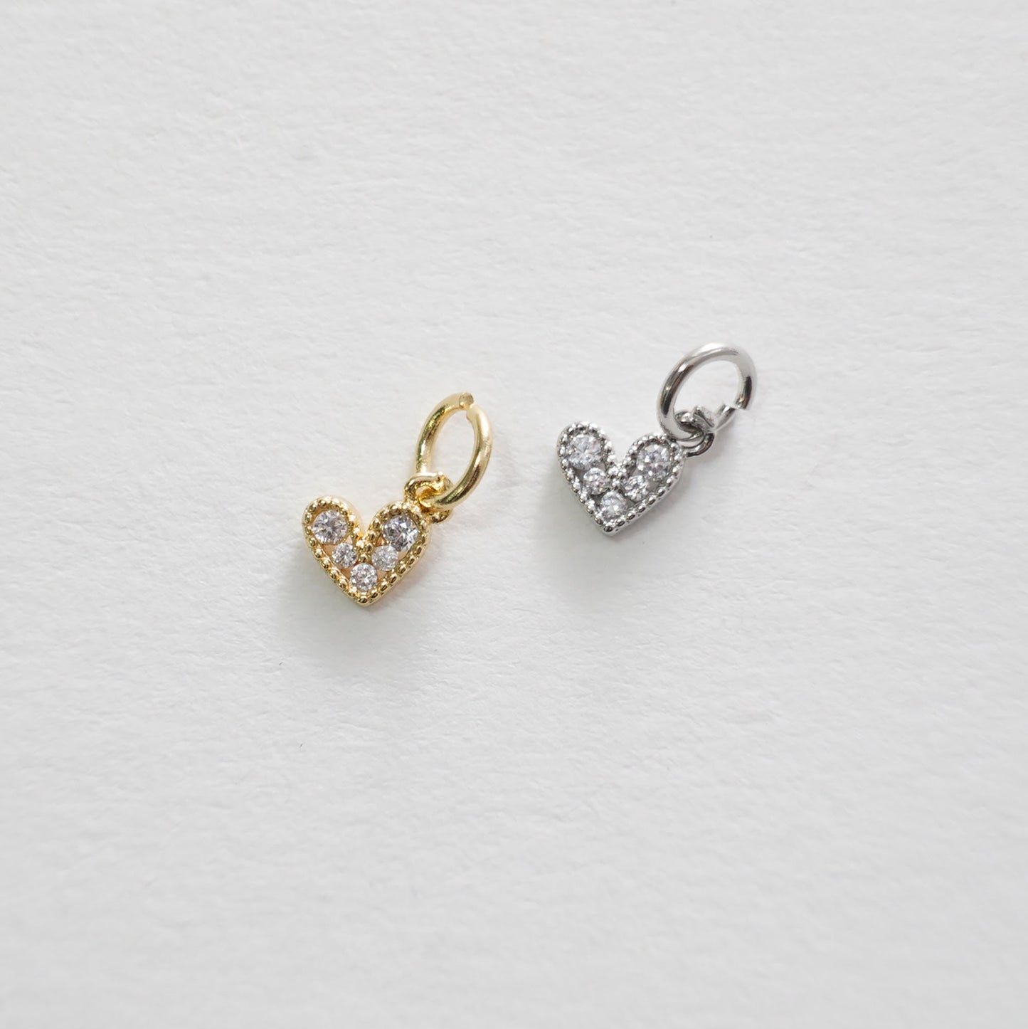 Gold Tiny White Heart Charms,18K Gold Filled Heart Pendant,CZ Micro Pave Heart Charm Bracelet Necklace for DIY Jewelry Making Supply