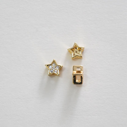 Gold Star spacer Beads Charms,18K Gold Filled Star Bracelet Necklace for DIY Jewelry Making Supply hole 2mm