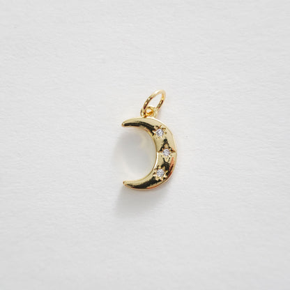 Gold Moon Charms,18K Gold Filled Moon Pendant,CZ Micro Pave Star Charm Bracelet Necklace for DIY Jewelry Making Supply