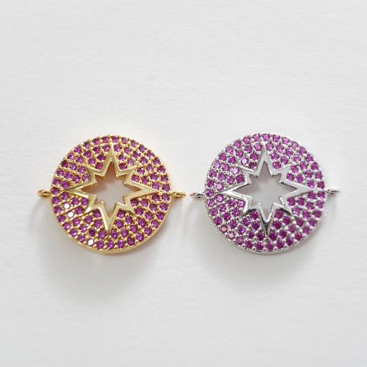 Gold Star Connector Charms,18K Gold Filled Starburst Pendant,North Star Charm Bracelet Necklace for DIY Jewelry Making Supply