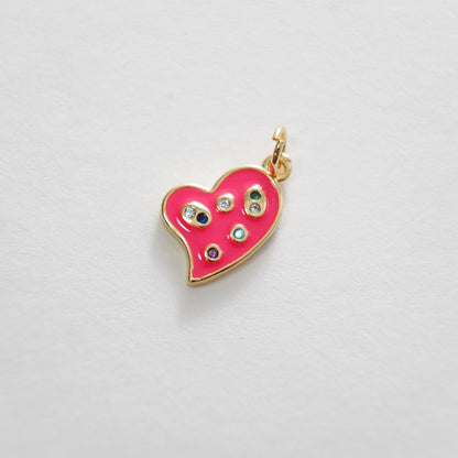 18K Gold Filled Heart Pendant,Enamel Heart Charm Bracelet Necklace for DIY Jewelry Making Supply