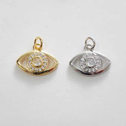18K Gold Filled Cubic Zirconia Evil Eye Charm Pendant for Jewelry Making
