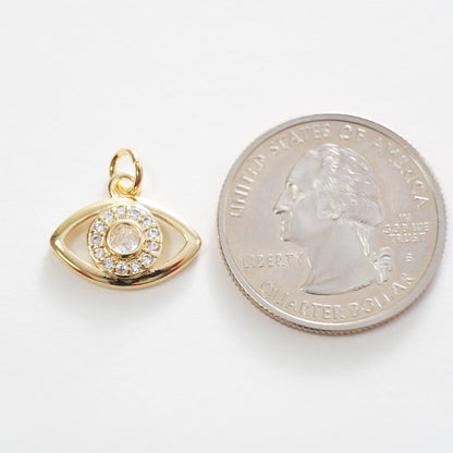18K Gold Filled Cubic Zirconia Evil Eye Charm Pendant for Jewelry Making