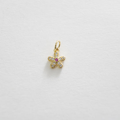 Gold Flower Charms,18K Gold Filled CZ flower Pendant,Silver flower Charm Bracelet Necklace for DIY Jewelry Making Supply