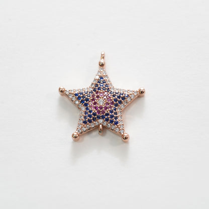 Gold Star Connector Charms,18K Gold Filled CZ Micro Pave Star Pendant,Star Charm Bracelet Necklace for DIY Jewelry Making Sup
