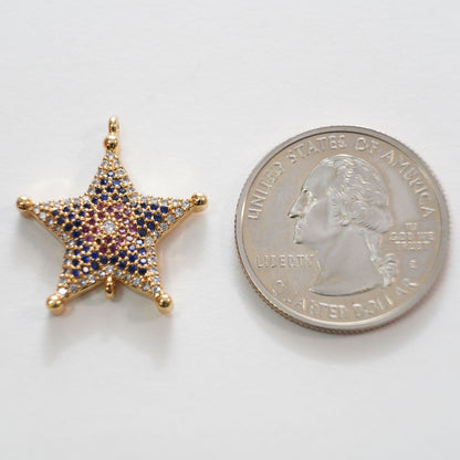 Gold Star Connector Charms,18K Gold Filled CZ Micro Pave Star Pendant,Star Charm Bracelet Necklace for DIY Jewelry Making Sup