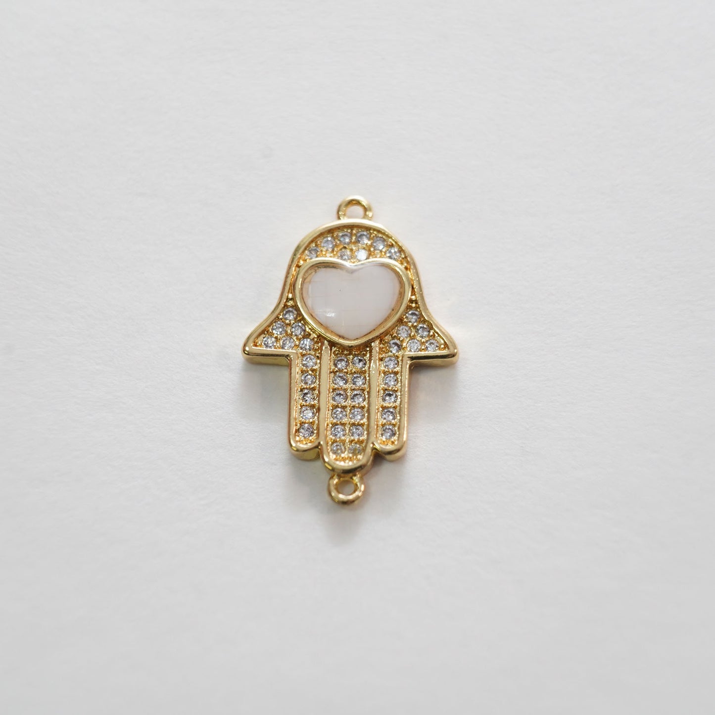 18K Gold Filled Hamsa Hand Connector Pendant,Cubic Zirconia Hand Evil Eye Charm Necklace for DIY Jewelry Making Supply