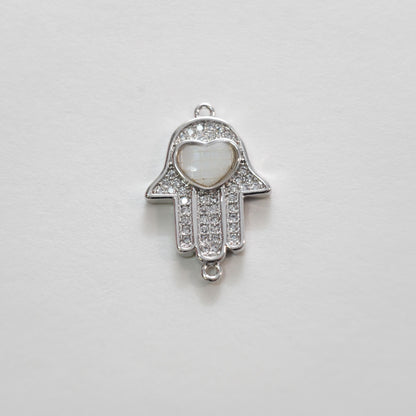 18K Gold Filled Hamsa Hand Connector Pendant,Cubic Zirconia Hand Evil Eye Charm Necklace for DIY Jewelry Making Supply
