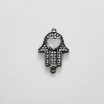 18K Gold Filled Hamsa Hand Connector Pendant,Cubic Zirconia Hand Evil Eye Charm Necklace for DIY Jewelry Making Supply