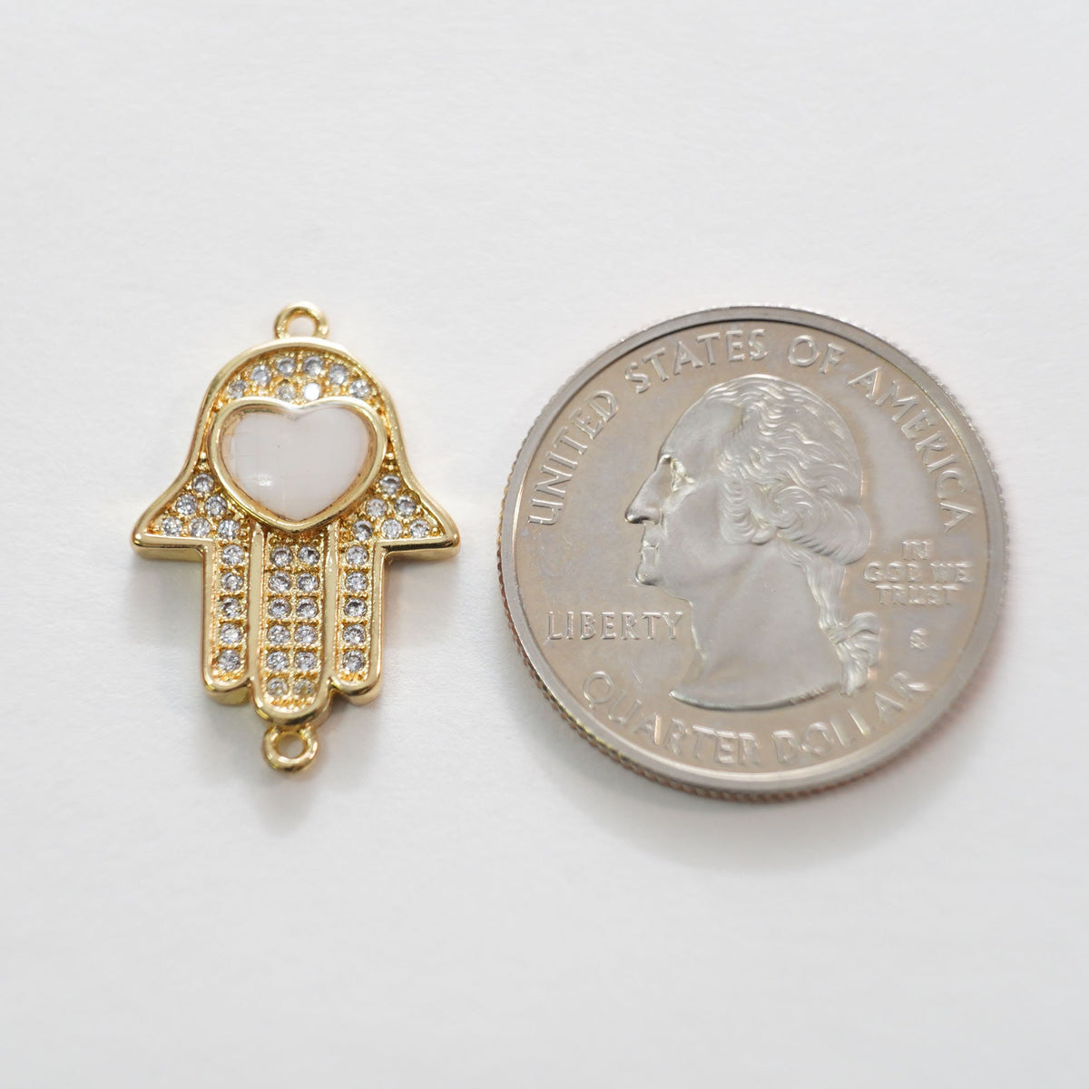 18K Gold Filled Hamsa Hand Connector Pendant,Cubic Zirconia Hand Evil Eye Charm Necklace for DIY Jewelry Making Supply