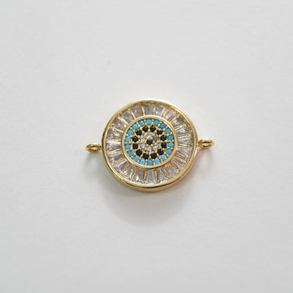 18K Gold Filled Evil Eye Connector Pendant,Evil Eye Charm Bracelet Necklace for DIY Jewelry Making Supply