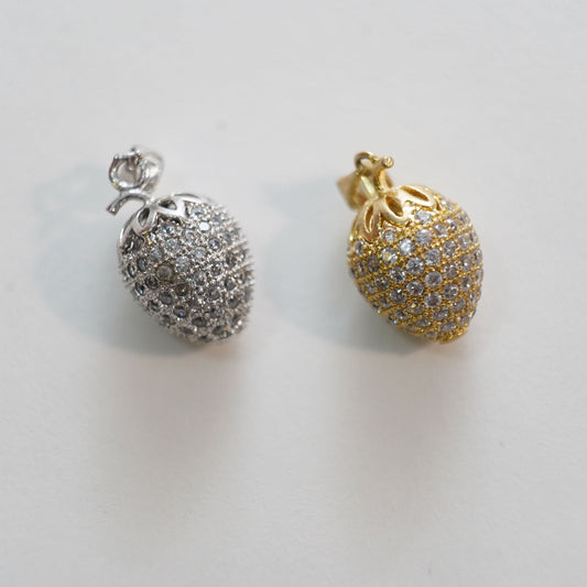Gold strawberry Charms,18K Gold Filled CZ strawberry Pendant Charm Bracelet Necklace for DIY Jewelry Making Supply