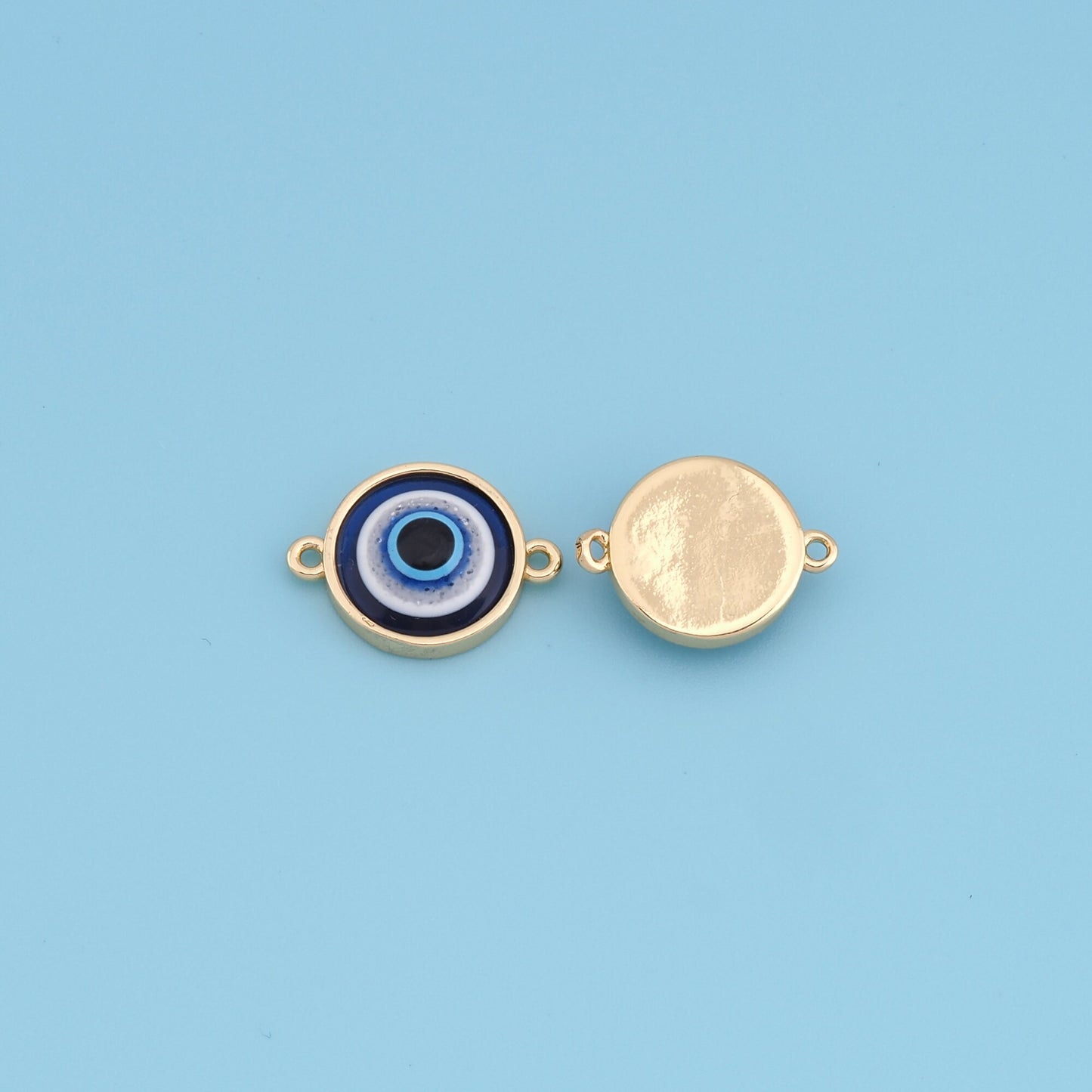 Gold Evil Eye Charms,18K Gold Filled Blue Evil Eye Connector Pendant Charm Bracelet Necklace for DIY Jewelry Making Supply