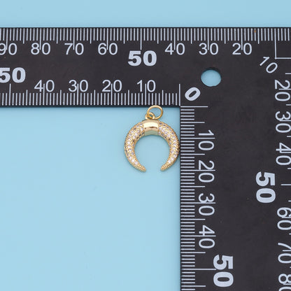 Gold Horse Shoe Charms,18K Gold Filled Crescent Pendant,CZ Micro Pave Horns Charm Bracelet Necklace for DIY Jewelry Making Su