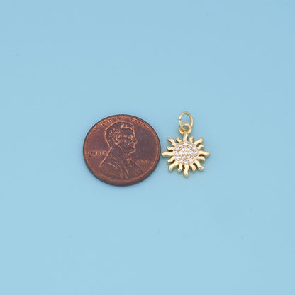 Gold Sun Charms,18K Gold Filled Round Pendant,Celestial Charm Bracelet Necklace for DIY Jewelry Making Supply