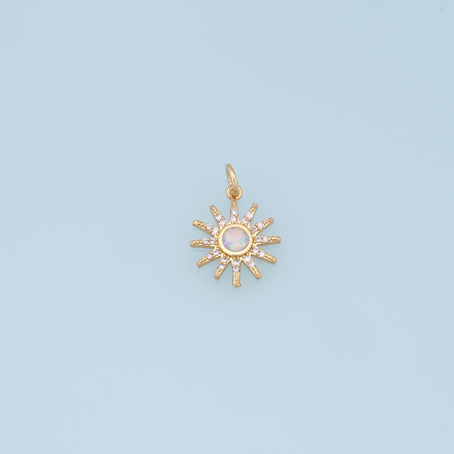 Gold Sun Charms,18K Gold Filled Round opal Pendant,Celestial Charm Bracelet Necklace for DIY Jewelry Making Supply