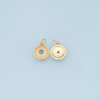 18K Gold Filled Evil Eye Pendant,Round Evil Eye Charm Bracelet Necklace for DIY Jewelry Making Supply
