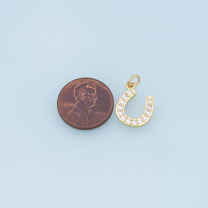 Gold horseshoe Charms,18K Gold Filled CZ horseshoe Pendant,horseshoe Charm Bracelet Necklace for DIY Jewelry Making Supply
