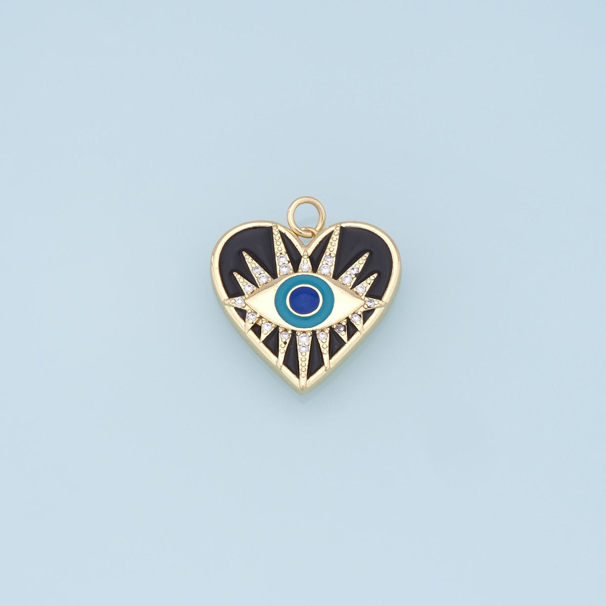 Gold Heart Evil Eye Charms,18K Gold Filled Heart Pendant,Black Heart Eye Charm Bracelet Necklace for DIY Jewelry Making Suppl
