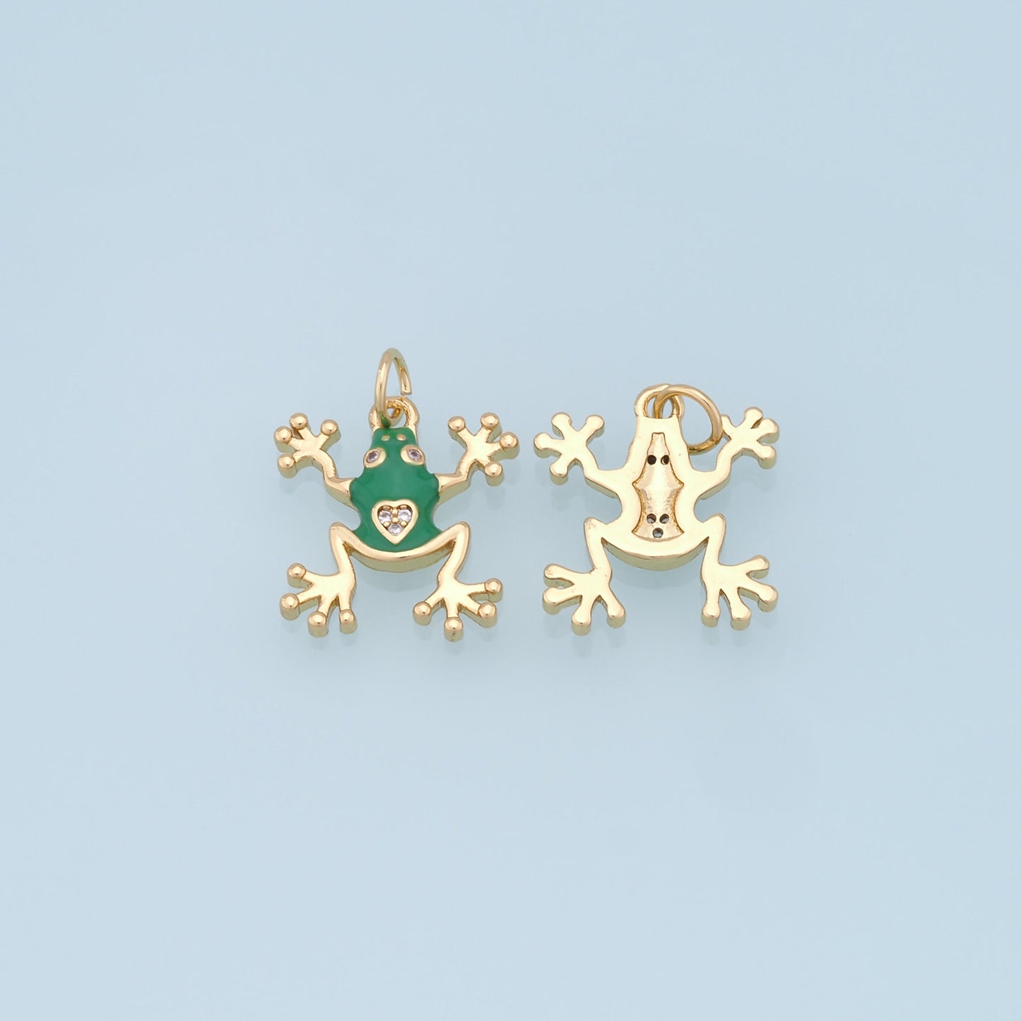 Gold Frog Charms,18K Gold Filled Frog Pendant,Green Frog Charm Bracelet Necklace for DIY Jewelry Making Supply