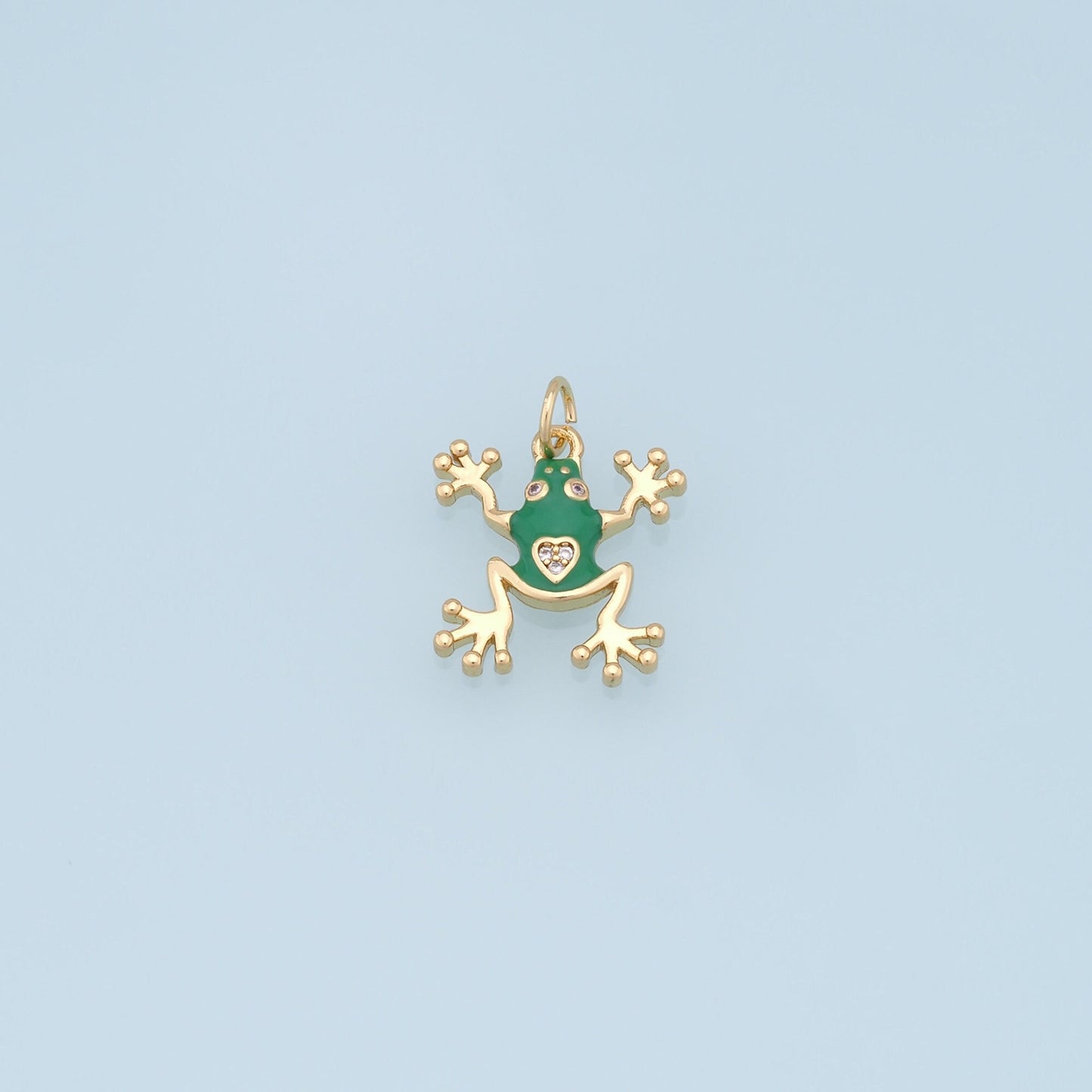 Gold Frog Charms,18K Gold Filled Frog Pendant,Green Frog Charm Bracelet Necklace for DIY Jewelry Making Supply