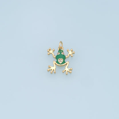 Gold Frog Charms,18K Gold Filled Frog Pendant,Green Frog Charm Bracelet Necklace for DIY Jewelry Making Supply