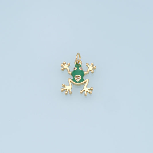 Gold Frog Charms,18K Gold Filled Frog Pendant,Green Frog Charm Bracelet Necklace for DIY Jewelry Making Supply