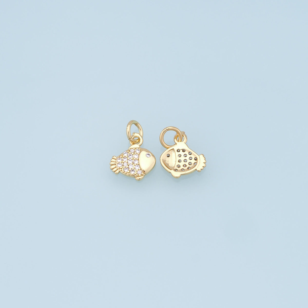 18K Gold Filled Cubic Zirconia Fish Charm Pendant for Jewelry Making
