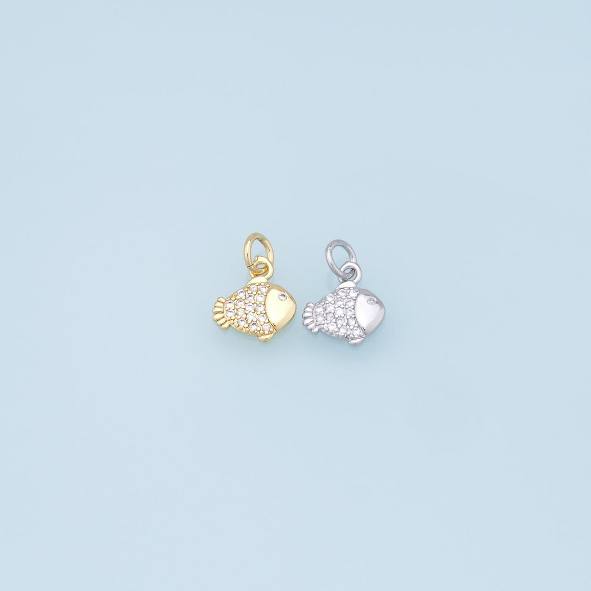 18K Gold Filled Cubic Zirconia Fish Charm Pendant for Jewelry Making
