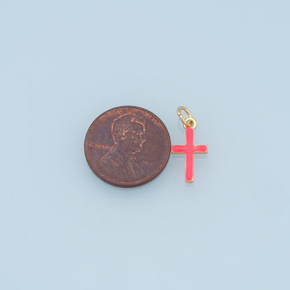 Gold Cross Charms,18K Gold Filled Enamel Cross Pendant,Protect Religious Charm Bracelet Necklace for DIY Jewelry Making Supply