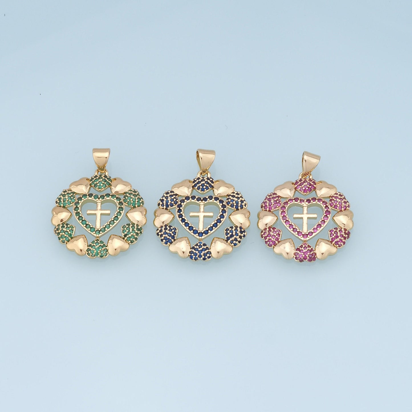 Gold Heart Charms,18K Gold Filled Heart Pendant,Heart Cross Charm Bracelet Necklace for DIY Jewelry Making Supply