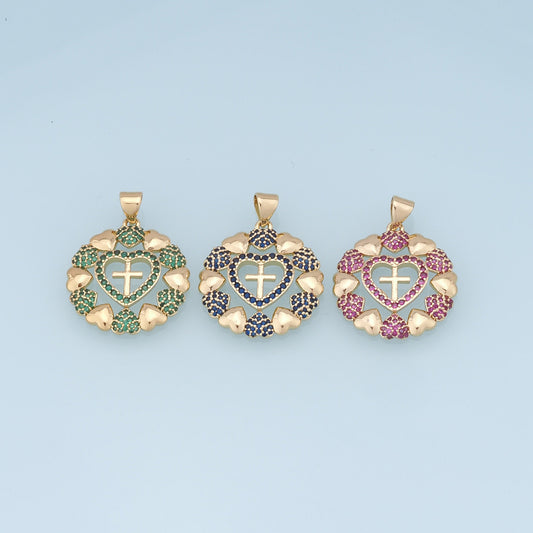 Gold Heart Charms,18K Gold Filled Heart Pendant,Heart Cross Charm Bracelet Necklace for DIY Jewelry Making Supply