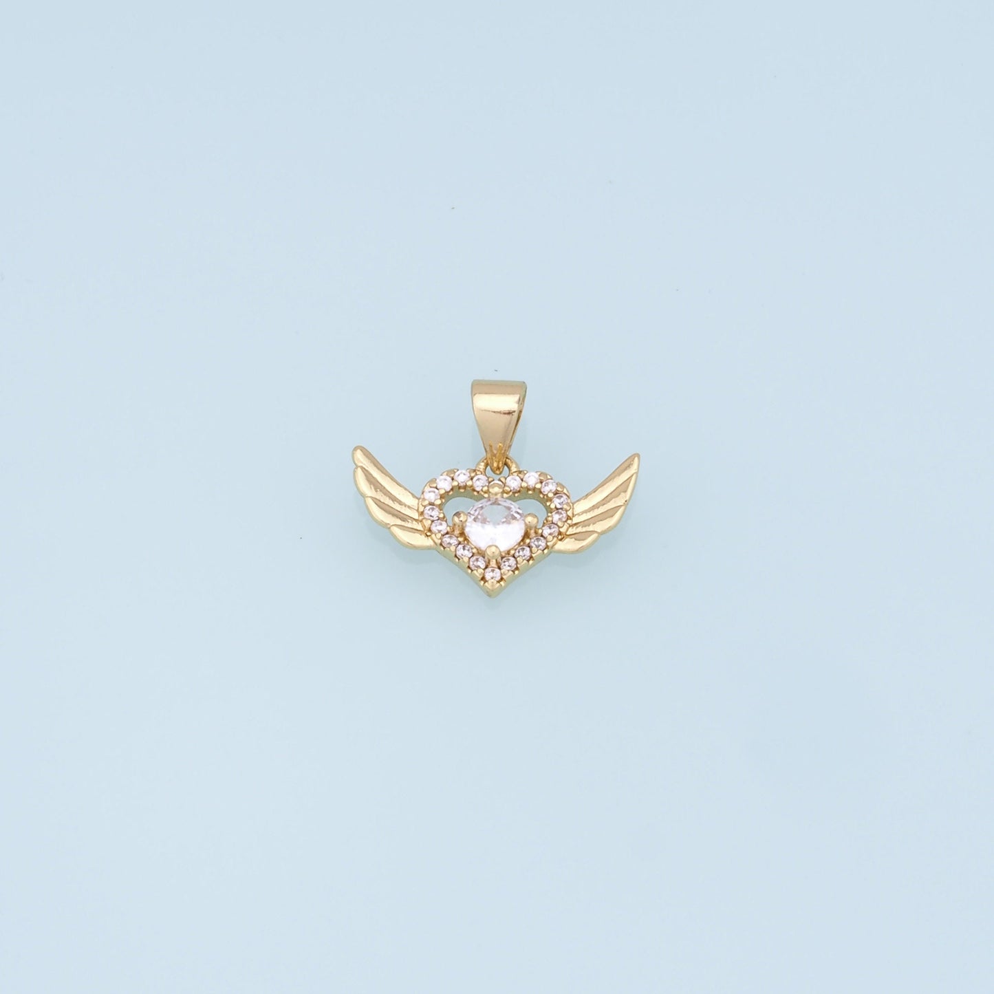 Gold Heart Charms,18K Gold Filled Heart Pendant,Heart Wings Charm Bracelet Necklace for DIY Jewelry Making Supply
