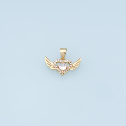 Gold Heart Charms,18K Gold Filled Heart Pendant,Heart Wings Charm Bracelet Necklace for DIY Jewelry Making Supply