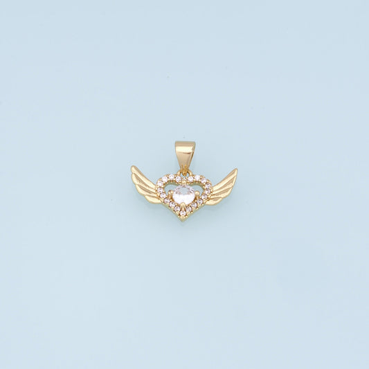 Gold Heart Charms,18K Gold Filled Heart Pendant,Heart Wings Charm Bracelet Necklace for DIY Jewelry Making Supply