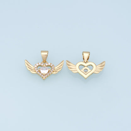 Gold Heart Charms,18K Gold Filled Heart Pendant,Heart Wings Charm Bracelet Necklace for DIY Jewelry Making Supply