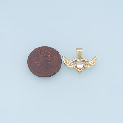 Gold Heart Charms,18K Gold Filled Heart Pendant,Heart Wings Charm Bracelet Necklace for DIY Jewelry Making Supply