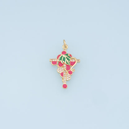 Gold Grape Cross Charms,18K Gold Filled Grape Cross Pendant,Fruit Charm Bracelet Necklace for DIY Jewelry Making Supply