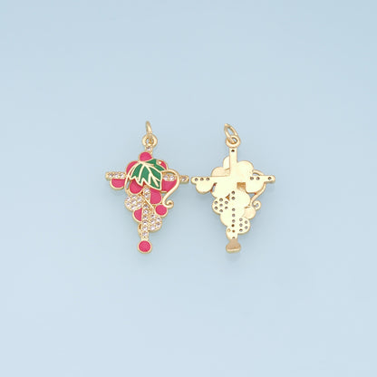 Gold Grape Cross Charms,18K Gold Filled Grape Cross Pendant,Fruit Charm Bracelet Necklace for DIY Jewelry Making Supply