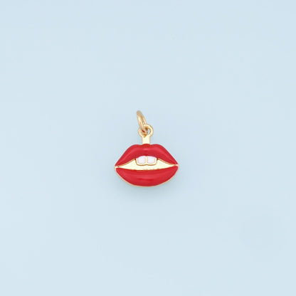 Gold Lips Charms,18K Gold Filled Enamel Lips Pendant,Red Lips Charms Bracelet Necklace for DIY Jewelry Making Supply