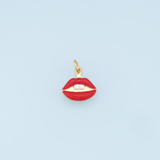 Gold Lips Charms,18K Gold Filled Enamel Lips Pendant,Red Lips Charms Bracelet Necklace for DIY Jewelry Making Supply
