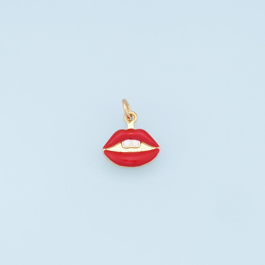 Gold Lips Charms,18K Gold Filled Enamel Lips Pendant,Red Lips Charms Bracelet Necklace for DIY Jewelry Making Supply