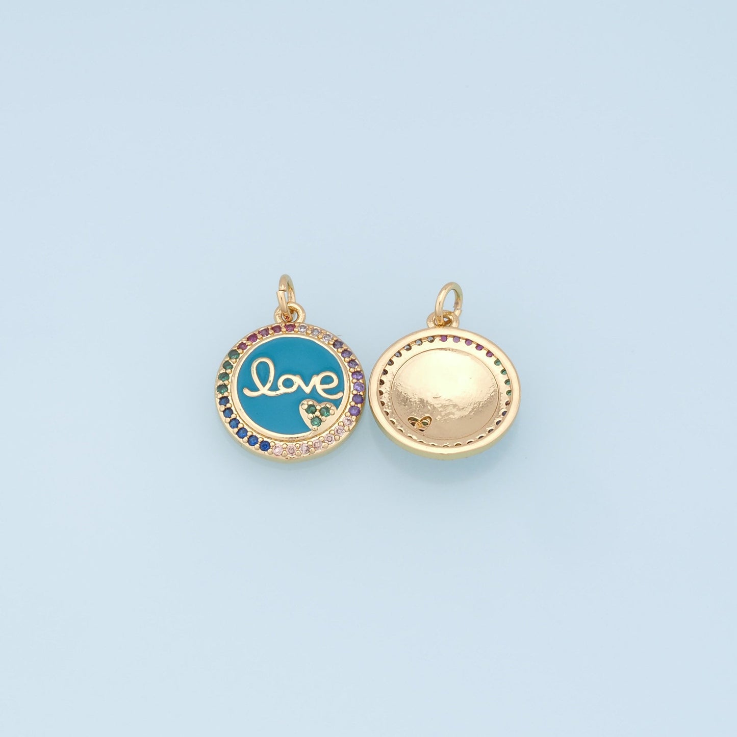 Gold LOVE Charms,18K Gold Filled CZ Love Pendant,Round Charms Bracelet Necklace for DIY Jewelry Making Supply