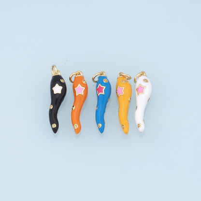 18K Gold Filled Italian Horn Pendant,Enamel Italian Horn Charm Bracelet Necklace for DIY Jewelry Making Supply