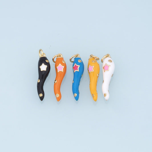 18K Gold Filled Italian Horn Pendant,Enamel Italian Horn Charm Bracelet Necklace for DIY Jewelry Making Supply