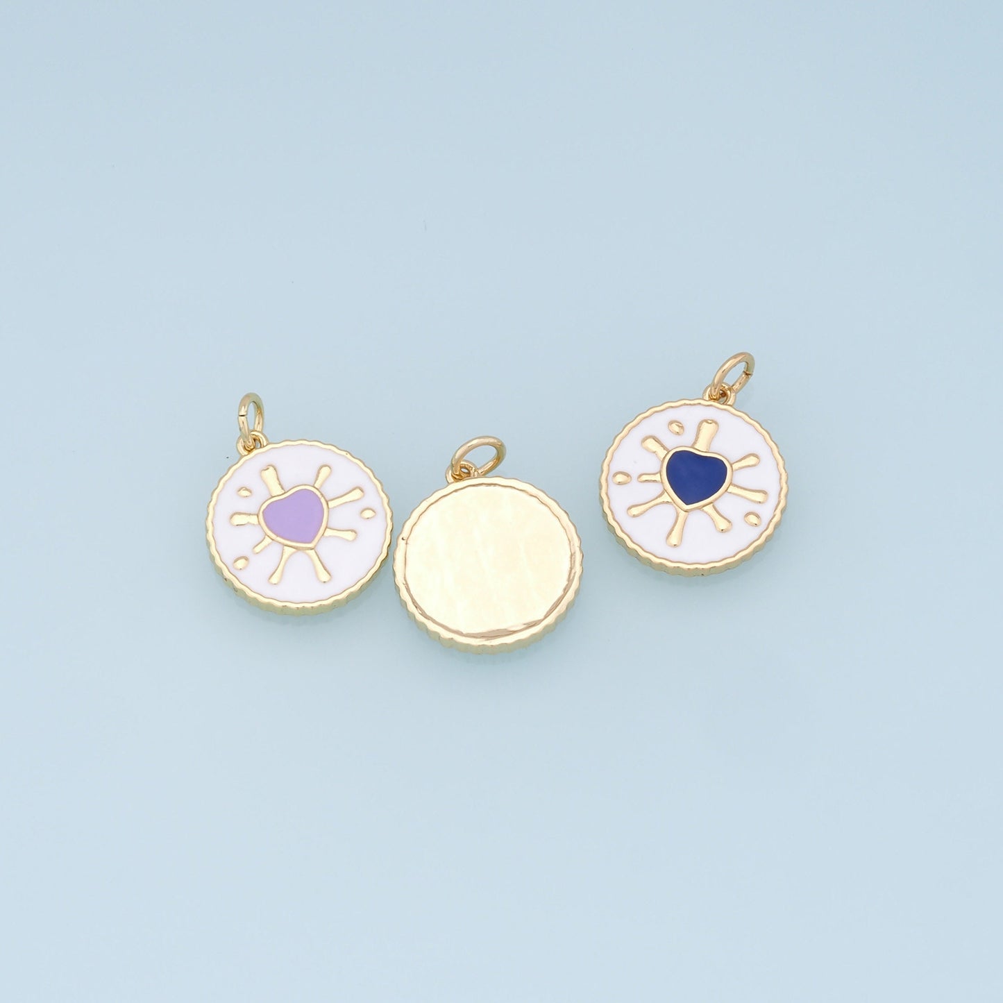 Gold Heart Charms,18K Gold Filled Enamel Heart Pendant,Round Charm Bracelet Necklace for DIY Jewelry Making Supply