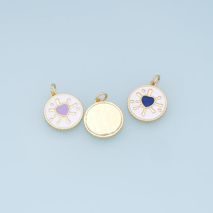 Gold Heart Charms,18K Gold Filled Enamel Heart Pendant,Round Charm Bracelet Necklace for DIY Jewelry Making Supply