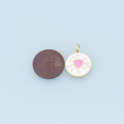 Gold Heart Charms,18K Gold Filled Enamel Heart Pendant,Round Charm Bracelet Necklace for DIY Jewelry Making Supply