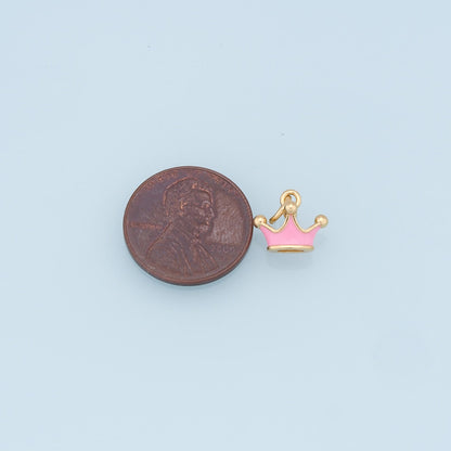 Gold Crown Charms,18K Gold Filled Crown Pendant,Enamel Crown Charm Bracelet Necklace for DIY Jewelry Making Supply